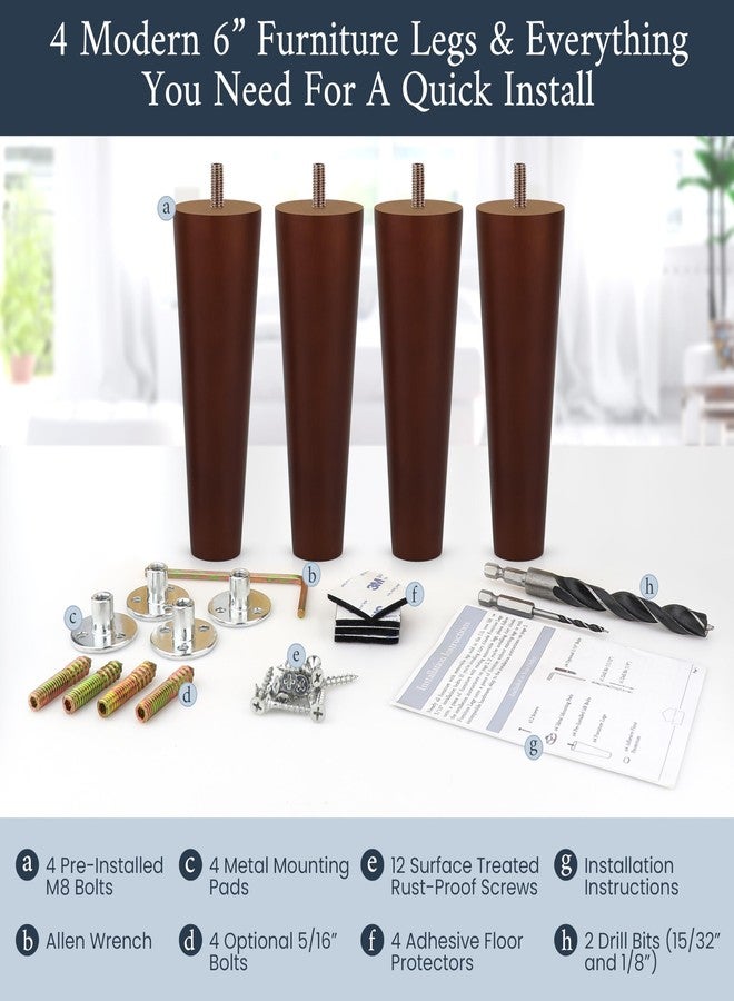 Airy Abode Premium Walnut Wood Furniture Legs (Full Install Kit) - Pick Your Size and Color - Image 2
